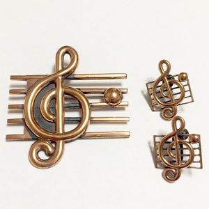Vintage Renoir Treble Clef Brooch and Earrings